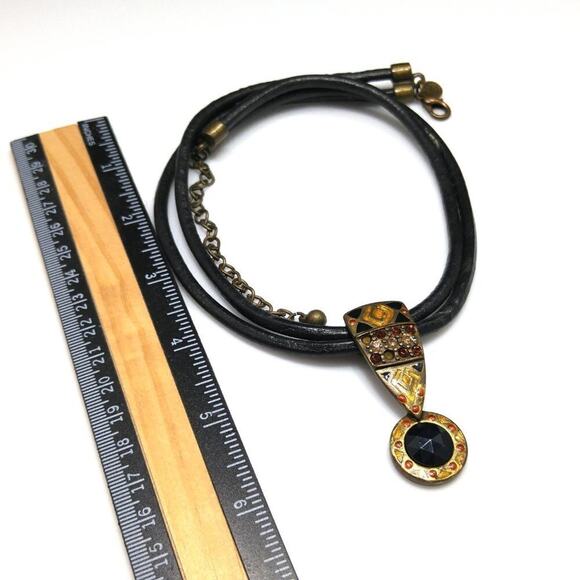 Chico's Enamel Rhinestone Leather Pendant Necklace, 20 Inches - Picture 6 of 7